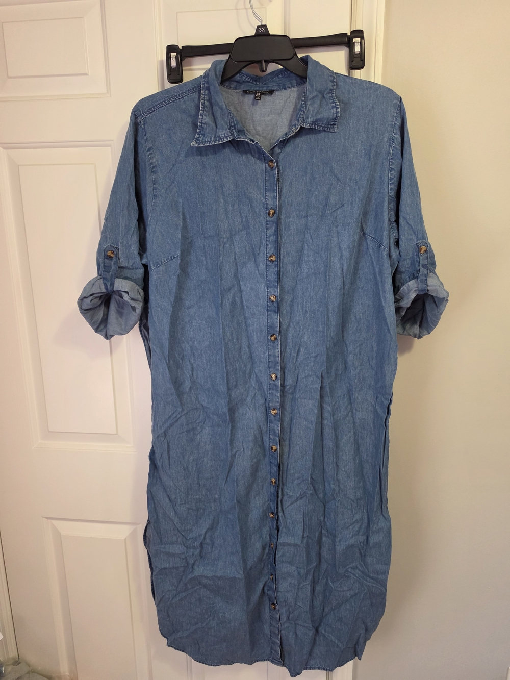 New Glory 3X Light Blue Denim Shirt Dress Long Tunic ptp 26 100% Cotton